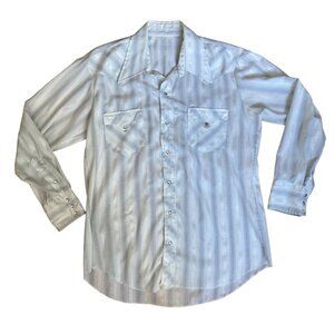 Vintage Pearl Snap Long-Sleeve Western Shirt White Silver Striped Men's